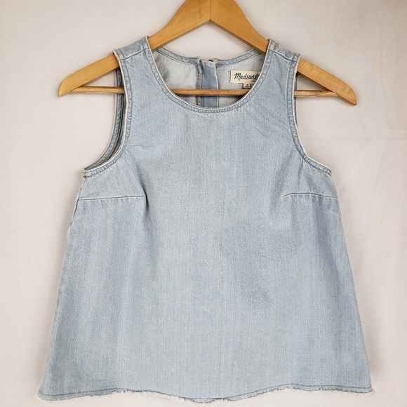 Madewell Tops - MADEWELL Denim Sleeveless Split Back Raw Hem Top